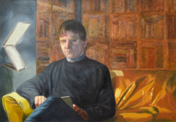 muotokuvamaalaus , lukeva mies sohvalla