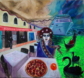 Marika Kaarna: La Serenissima, 2024, akryyli ja öljy kankaalle, 150 cm x 160 cm