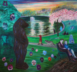 Marika Kaarna: Puistossa, 2024, akryyli ja öljy kankaalle, 150 cm x 160 cm