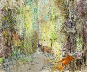 Pekka Vesterinen: Puiden takaa, 2026, akryyli ja öljy kankaalle, 210 cm x 255 cm