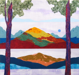 Ilari Hautamäki: Landscape with threes, 2026, akryyli, öljyväri ja öljyliitu kankaalle, 170 x 55 cm